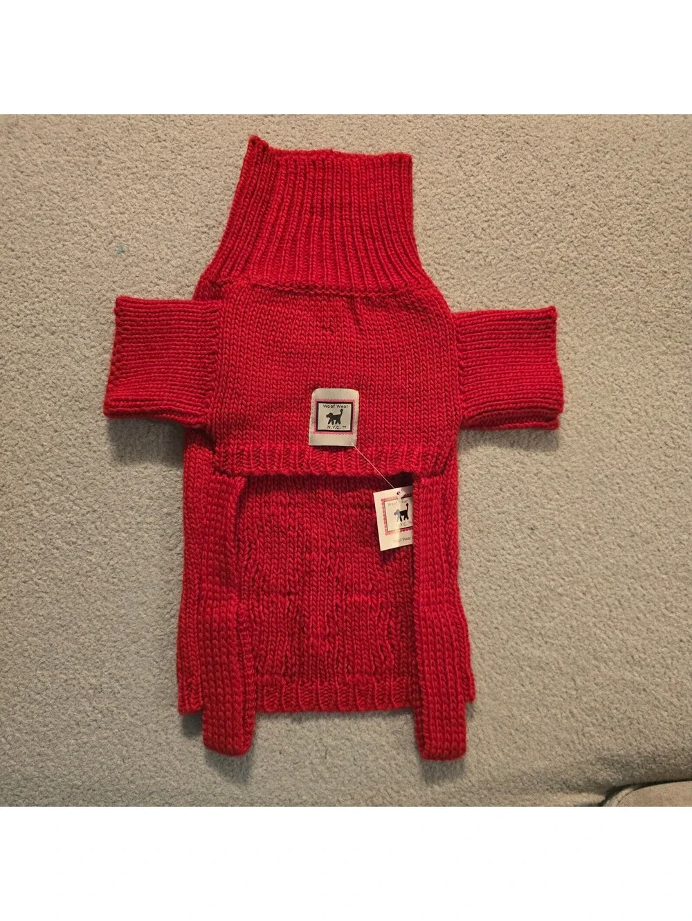Woof Wear NYC Red Knitted Dog Sweater with Cable Knit Pattern
